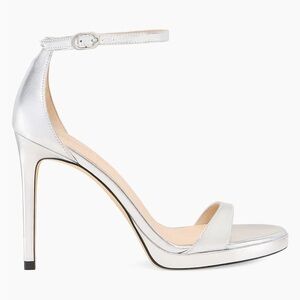 Stuart Weitzman Nudist 100MM Metallic Leather Platform Sandals Silver Size 10